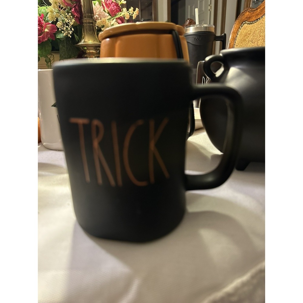 Rae Dunn Trick Treat Black Double Sided Coffee Halloween Mug New